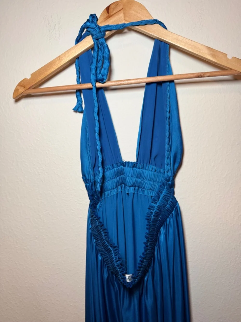 LoveShackFancy Blue Halter Maxi Dress Size 2 Backless Smocked Waist Flowy - Picture 7 of 9